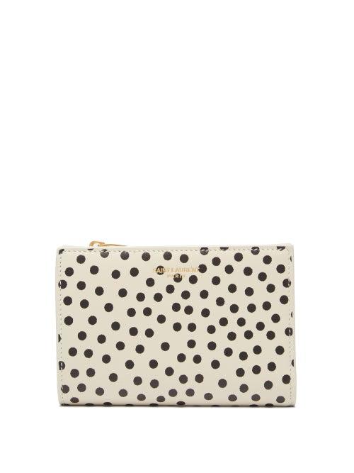 Matchesfashion.com Saint Laurent - Polka-dot Print Leather Wallet - Womens - Cream Multi