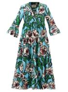 Ladies Beachwear La Doublej - Jennifer Jane Floral-print Cotton Midi Dress - Womens - Blue Print