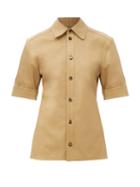 Matchesfashion.com Bottega Veneta - Point-collar Leather Shirt - Womens - Beige