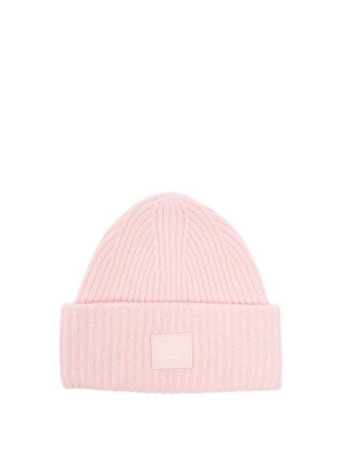 Acne Studios - Pansy Face Patch Wool Beanie Hat - Womens - Light Pink