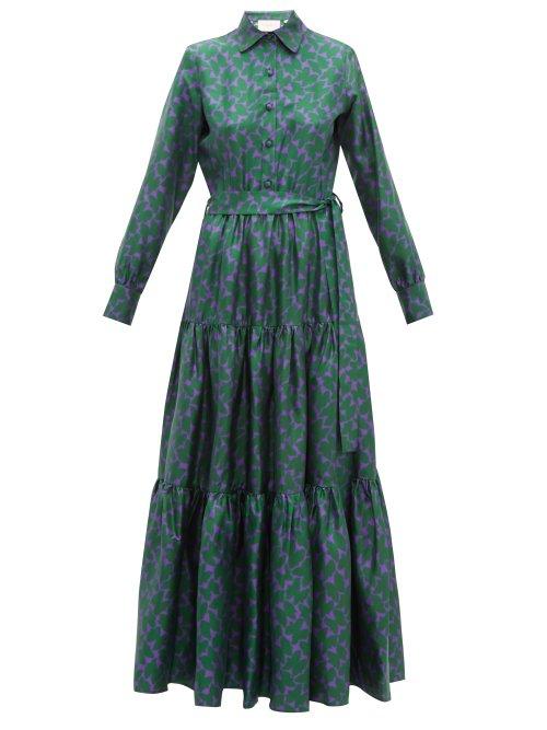 Matchesfashion.com La Doublej - Bellini Tiered Silk Twill Shirtdress - Womens - Green