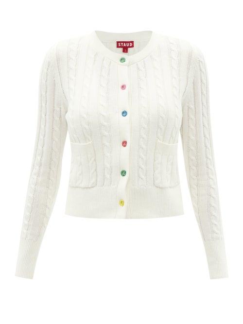 Ladies Rtw Staud - Sloan Cable-knit Cotton-blend Cardigan - Womens - Ivory