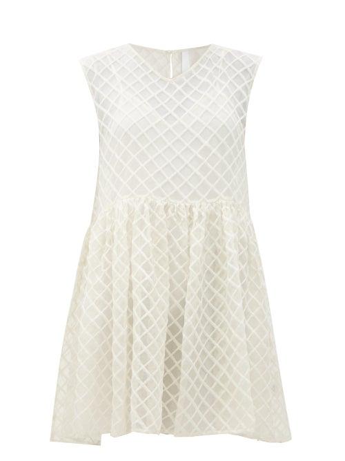 Matchesfashion.com Merlette - Dawson Grid-embroidered Silk-organza Smock Dress - Womens - White