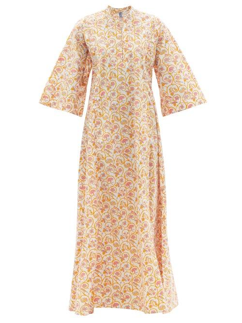 Ladies Beachwear Thierry Colson - Rachel Floral-print Cotton-poplin Kaftan - Womens - Yellow Print