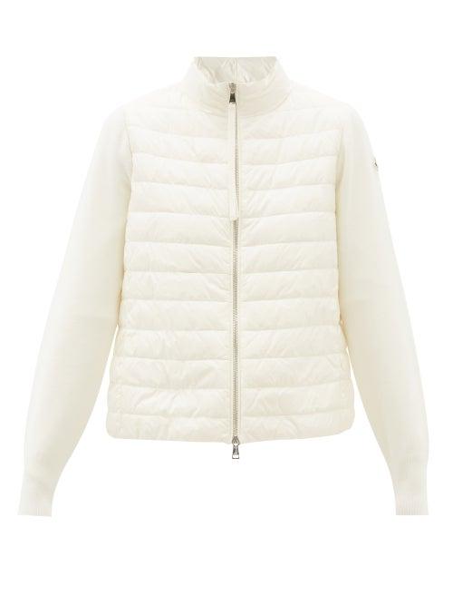 Matchesfashion.com Moncler - Quilted Down Wool Cardigan - Womens - Ivory