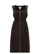 Matchesfashion.com Bottega Veneta - Basque-waist Zipped Twill Midi Dress - Womens - Brown
