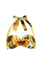 Matchesfashion.com Dolce & Gabbana - Sunflower Print Halterneck Bikini Top - Womens - Yellow Print