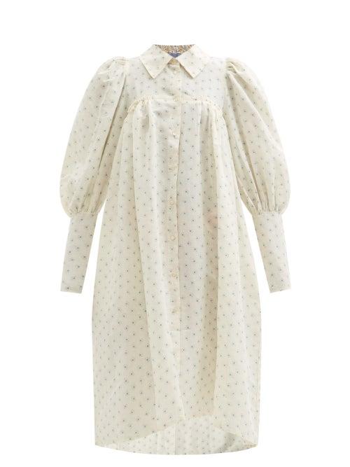 Matchesfashion.com Thierry Colson - Wendy Polka-dot Gathered Cotton-poplin Shirt Dress - Womens - White Print