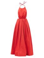 Matchesfashion.com Staud - Georgia Halterneck Cotton-blend Poplin Maxi Dress - Womens - Red
