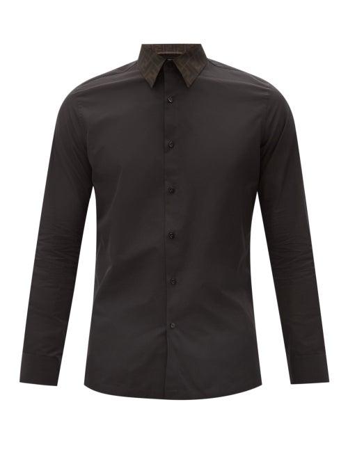 Matchesfashion.com Fendi - Ff-collar Cotton-poplin Shirt - Mens - Black