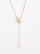 Valentino Garavani - V-logo Faux Pearl Lariat Necklace - Womens - Gold Multi