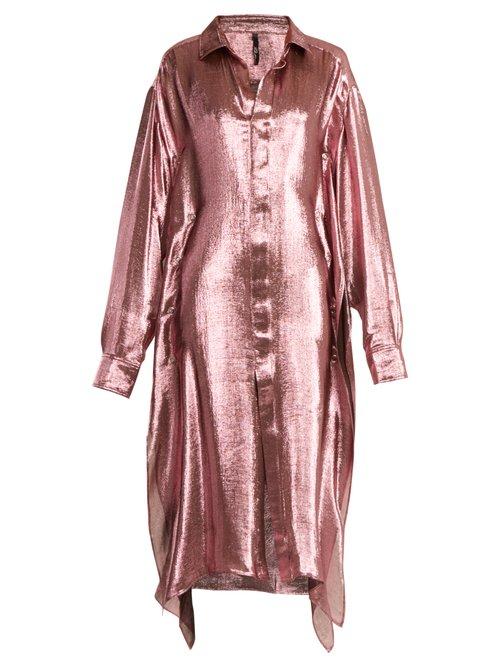 Matchesfashion.com Paula Knorr - Big Long Sleeved Silk Blend Lam Shirt - Womens - Pink