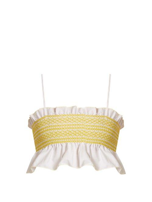 Matchesfashion.com Lisa Marie Fernandez - Smocked Cotton Cropped Top - Womens - White Multi