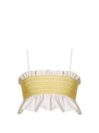Matchesfashion.com Lisa Marie Fernandez - Smocked Cotton Cropped Top - Womens - White Multi