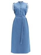 Matchesfashion.com Raey - Roll-sleeve Belted Cotton-chambray Shirt Dress - Womens - Light Blue