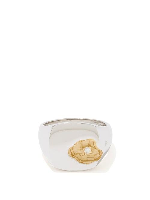 Tom Wood - Mined Diamond, Sterling Silver & 14kt Gold Ring - Mens - Silver