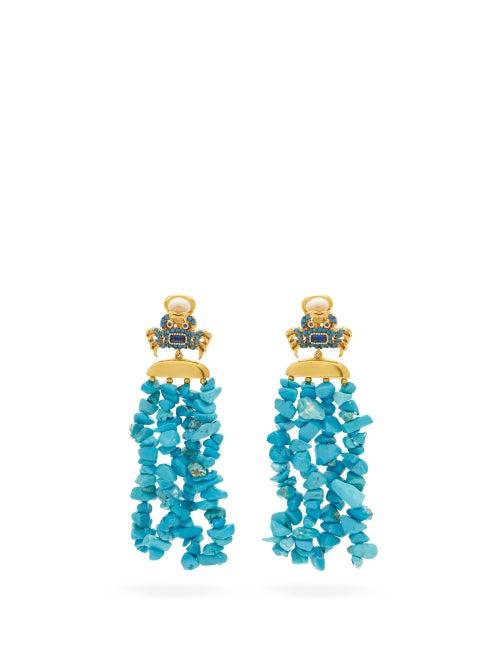 Matchesfashion.com Begum Khan - Patmos King Crab Gold-plated Drop Clip Earrings - Womens - Blue