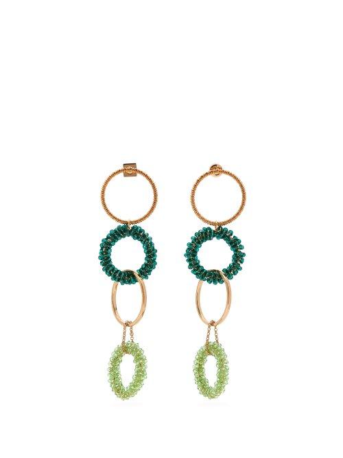 Matchesfashion.com Jacquemus - Riviera Beaded Hoop Drop Earrings - Womens - Dark Green