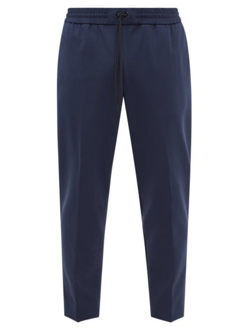 Moncler - Drawstring Cropped Jersey Trousers - Mens - Dark Navy