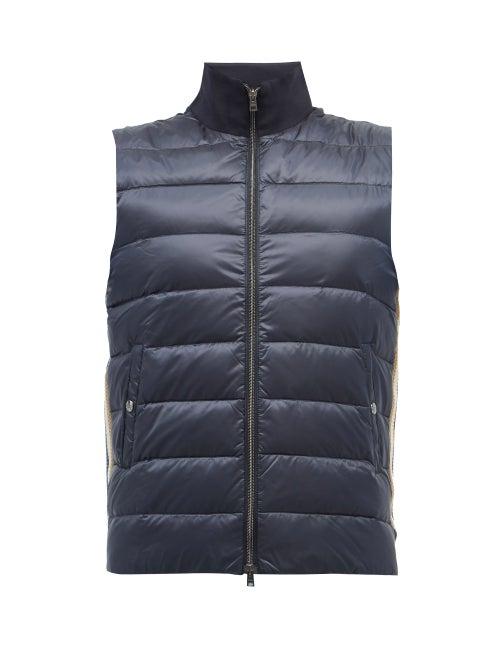 Mens Rtw Herno - High-neck Cotton-jersey And Quilted Down Gilet - Mens - Navy
