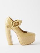 Bottega Veneta - Mostra Croc-effect Leather Platform Pumps - Womens - Cream