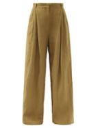 Ladies Beachwear Three Graces London - Molly High-rise Linen Trousers - Womens - Khaki