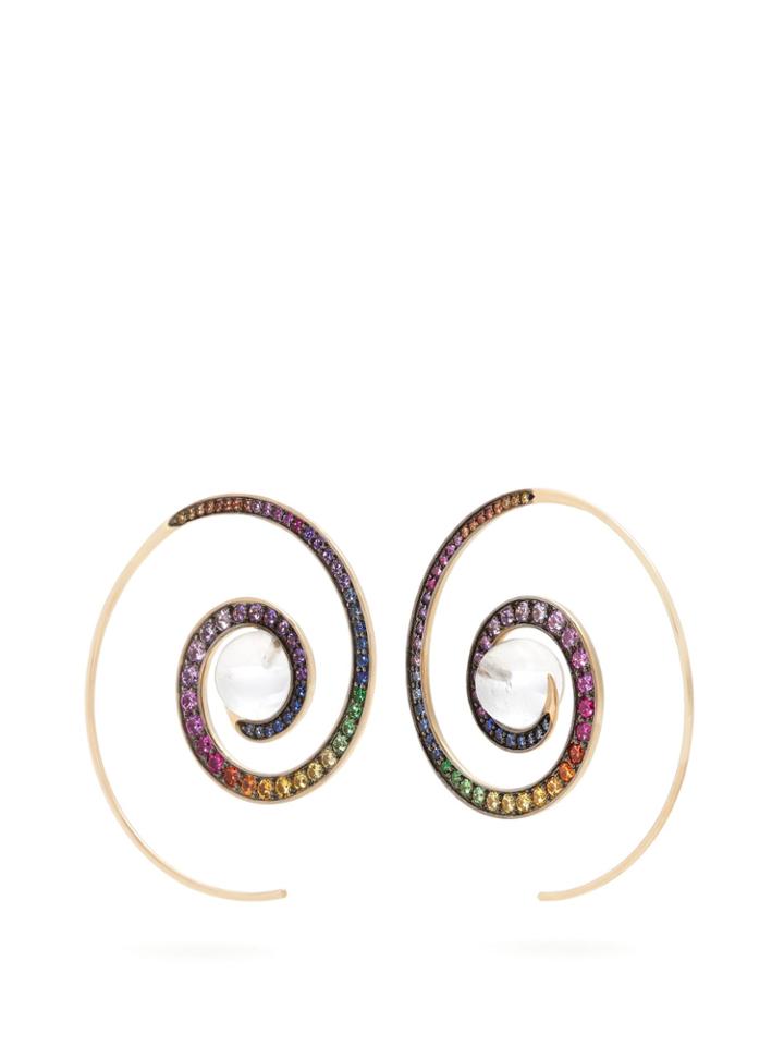 Noor Fares Spiral Moon Rainbow Earrings
