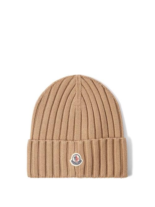 Moncler - Logo Ribbed-wool Beanie - Womens - Beige