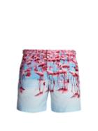 Matchesfashion.com Orlebar Brown - Bulldog Flamingo Photographic Print Swim Shorts - Mens - Blue Multi