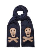 Matchesfashion.com Loewe - Skull Appliqu Logo Jacquard Wool Blend Scarf - Mens - Navy Multi