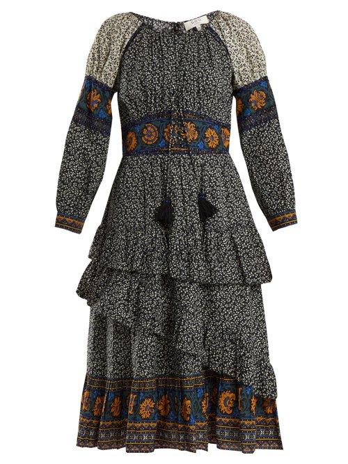 Matchesfashion.com Sea - Maya Floral Print Corset Cotton Midi Dress - Womens - Black Multi