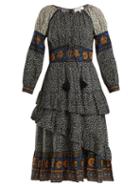 Matchesfashion.com Sea - Maya Floral Print Corset Cotton Midi Dress - Womens - Black Multi