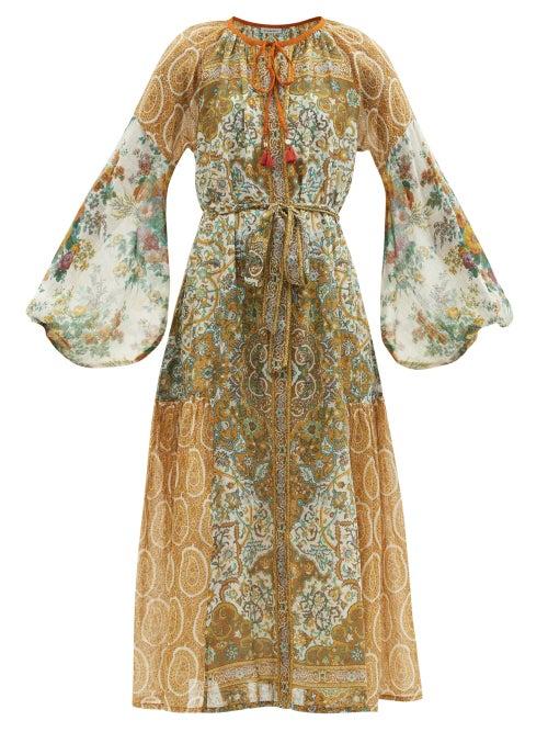 Matchesfashion.com D'ascoli - Darya Paisley-print Cotton-khadi Maxi Dress - Womens - Brown Multi