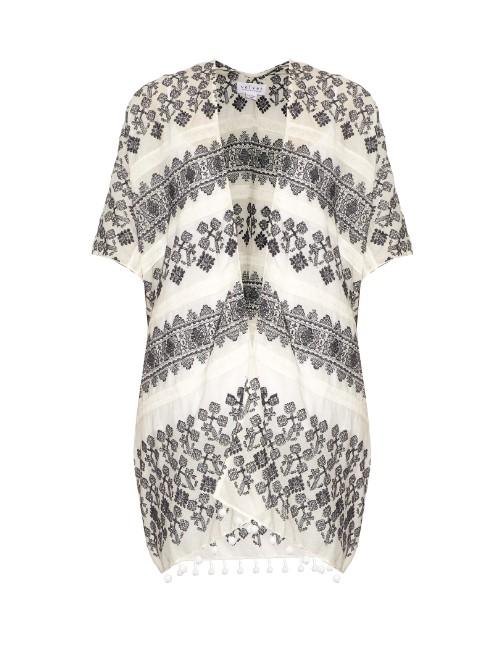 Velvet By Graham & Spencer Aracel Geometric-embroidered Cotton Kimono