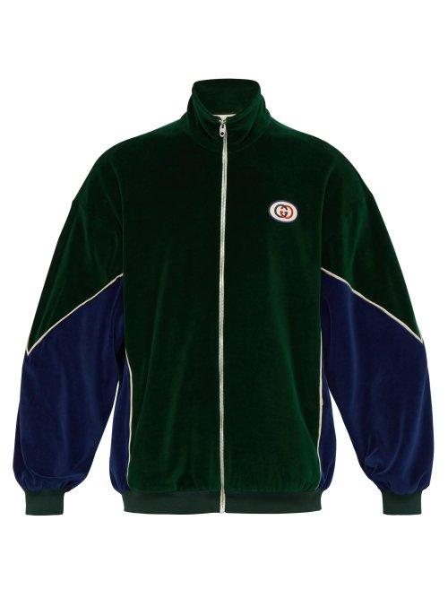 Matchesfashion.com Gucci - Oversized Logo Embroidered Velvet Track Jacket - Mens - Green