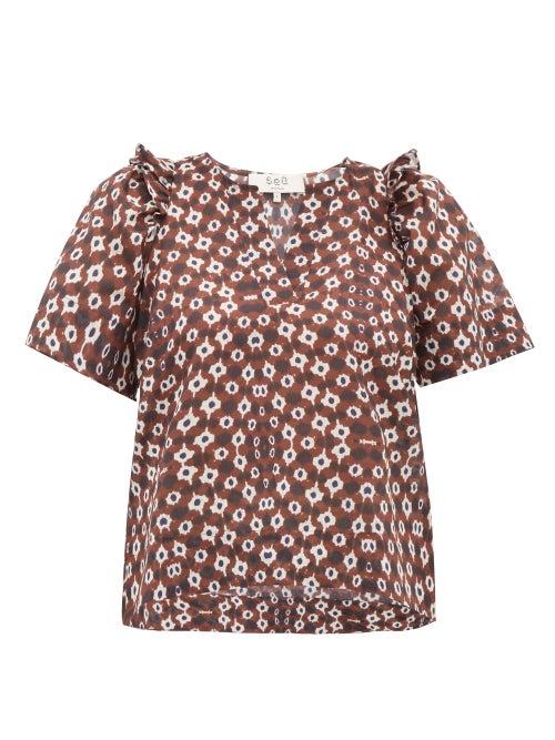 Matchesfashion.com Sea - Alha Print Cotton Top - Womens - Brown