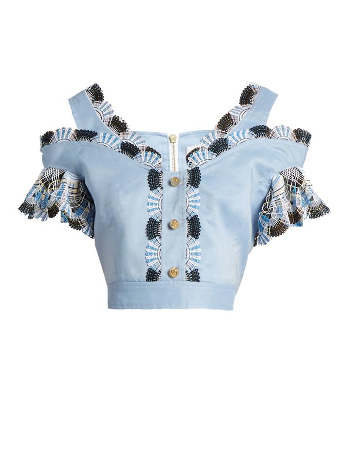 Peter Pilotto Lace-trimmed Cotton And Linen-blend Cropped Top
