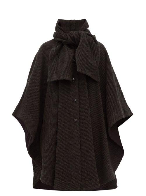 Matchesfashion.com See By Chlo - Tie Neck Ribbed Wool Blend Cape - Womens - Dark Green