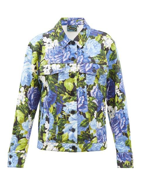 Richard Quinn - Roxy Floral-print Denim Jacket - Womens - Blue Multi