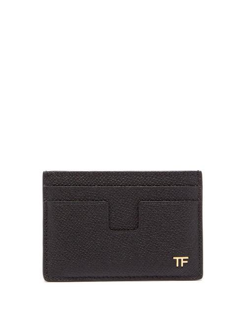 Tom Ford - Foiled-monogram Grained-leather Cardholder - Mens - Black