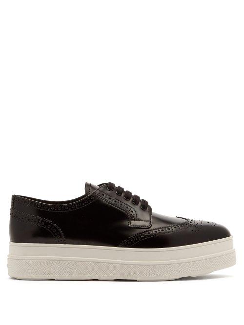 Matchesfashion.com Prada - Leather Platform Brogues - Womens - Black