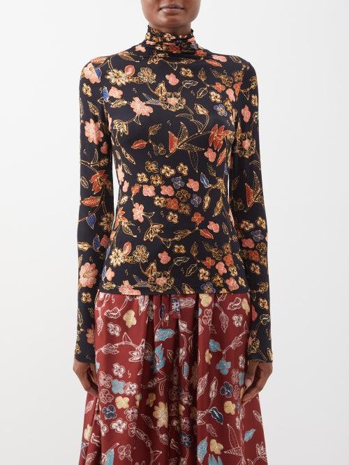 Ulla Johnson - Aurelia Odessa-print Roll-neck Jersey Top - Womens - Black Print