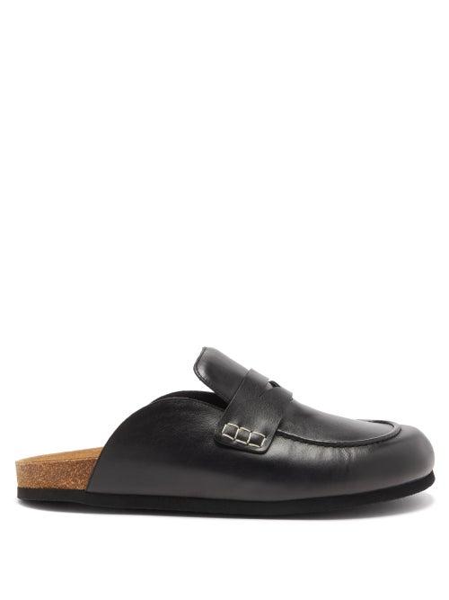 Jw Anderson - Backless Leather Penny Loafers - Mens - Black