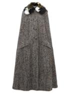 Matchesfashion.com Miu Miu - Feather Trimmed Tweed Cape - Womens - Grey Multi