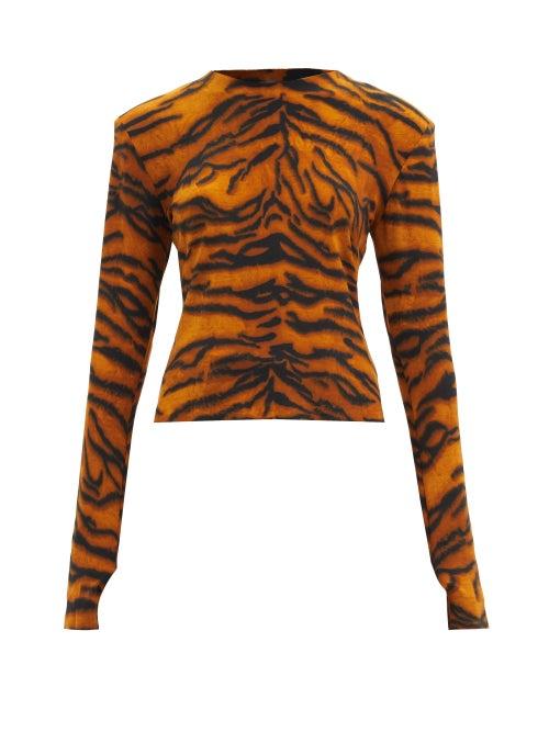 Matchesfashion.com Norma Kamali - Exaggerated-shoulder Tiger-print Jersey Top - Womens - Animal