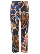 Matchesfashion.com Endless Joy - Cracked Earth-print Wide-leg Twill Trousers - Mens - Black