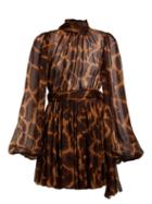 Matchesfashion.com Dolce & Gabbana - Giraffe Print Tie Neck Dress - Womens - Animal