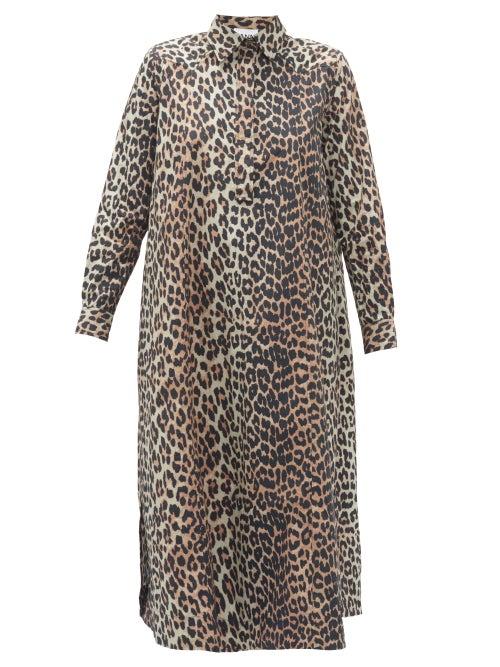 Matchesfashion.com Ganni - Leopard-print Cotton-poplin Shirt Dress - Womens - Leopard