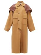 Matchesfashion.com Lanvin - Leather Cape Oversized Wool Blend Coat - Womens - Camel