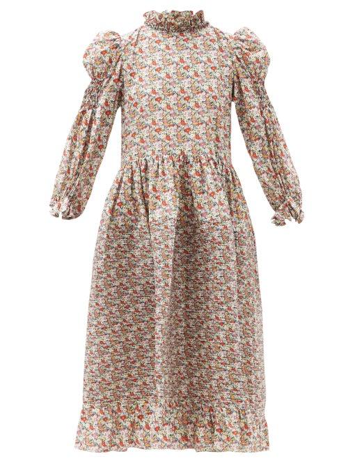 Matchesfashion.com Horror Vacui - Claire Balloon-sleeve Floral-print Cotton Dress - Womens - Multi